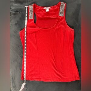 VENUS Red Tank with Silver Sequin Shoulder Panels